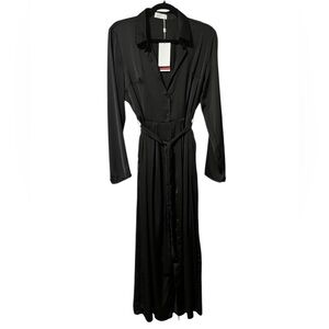 Q2 Black Button Down Long Sleeve Shirt Dress Size M